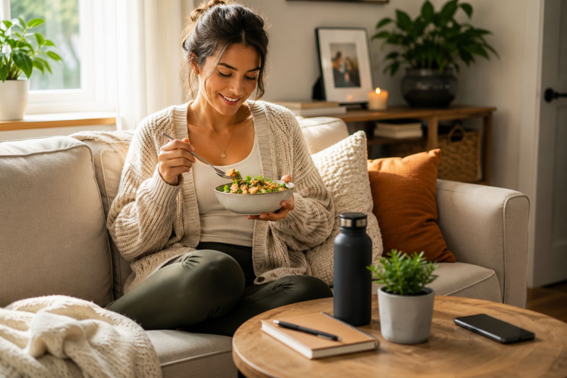 Everyday healthy meal enjoyed at home in a calm comfortable setting